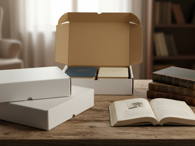 mehrere Bücher und Kartons nebeneinander für Bücher versenden